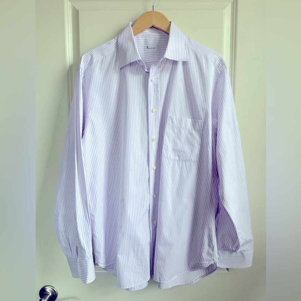 Men's Ermenegildo Zegna Striped Purple Dress Shirt ~ Size 44 17 1/2 EUC